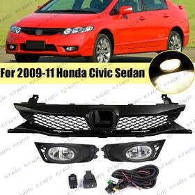 71121snaa50 Ylt Auto Glossy Black Front Upper Grille Fog Lights Kit For 2009-2011 Honda Civic Sedan