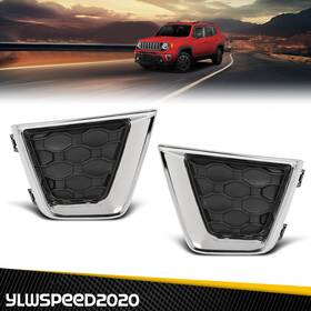 Yl062604 Ylwspeed20 Pair Front Bumper Fog Light Bezel Cover Chrome Trim Fit For 19-23 Jeep Renegade