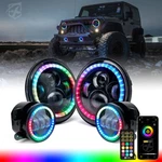 7" Headlights & 4" Fog Rgb Chase Dancing Halo For 1997-2018 Jeep Wrangler. Fixed Price $157.49.