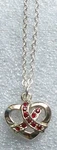 Awareness Necklace,red Stone Ribbon Heart -ruby Crystal And Silvertone Plate. Fixed Price $10.99.
