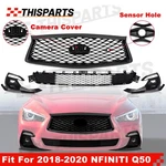 Fits 18-22 Infiniti Q50 Front Upper Lower Bumper Grille Mesh Fog Lamp Covers Set. Fixed Price $105.48.