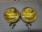 Vtg Pair Lucas Yellow Halogen Fog Lamps Lights 5" Vw Audi Bmw Jaguar Jf Chrome. Fixed Price $150.00.