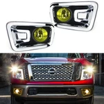 Chrome Bezel W/ Yellow Lens Fog Light Kit + Switch Wiring For 17-19 Nissan Titan. Fixed Price $74.09.