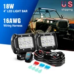 Nilight 2PCS 4" 18W Flood Led Bar + Wiring Harness Kit For Offroad Tractor. Fixed Price $34.99.
